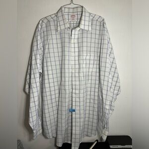 Brooks brothers 16.5  35  traditional fit non-iron plaid dress shirt‎ white -